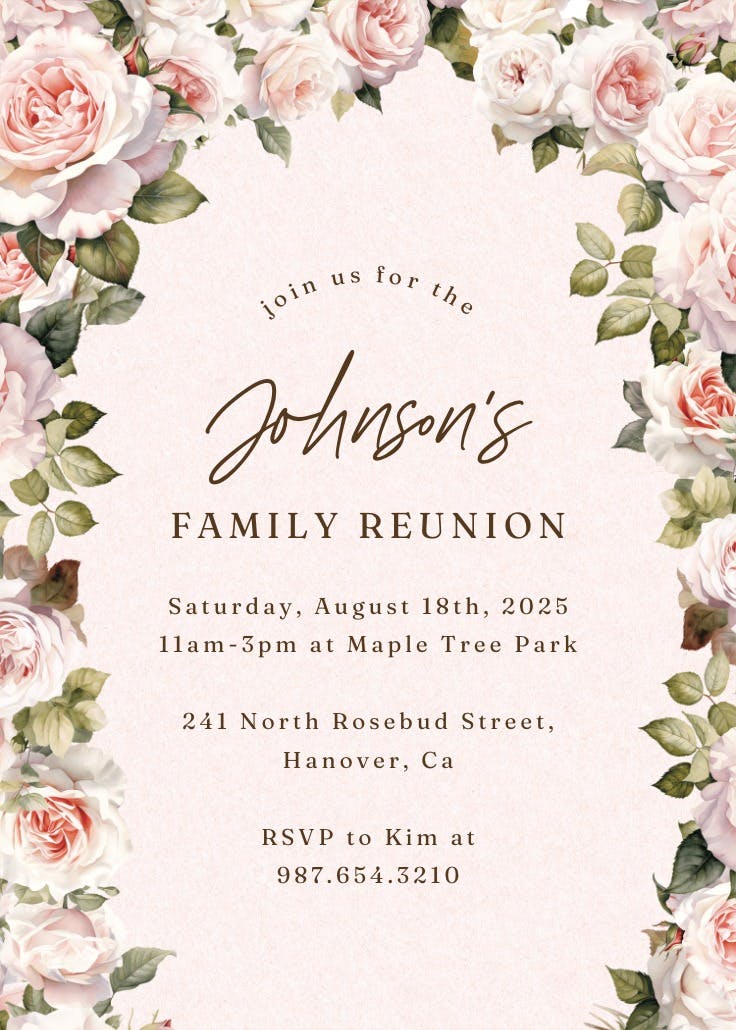 Rosy romance - family reunion invitation